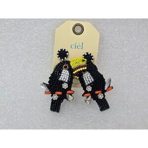 Beaded Toucan Earrings With Rhinestone Accents By Ciel Handcrafted In India